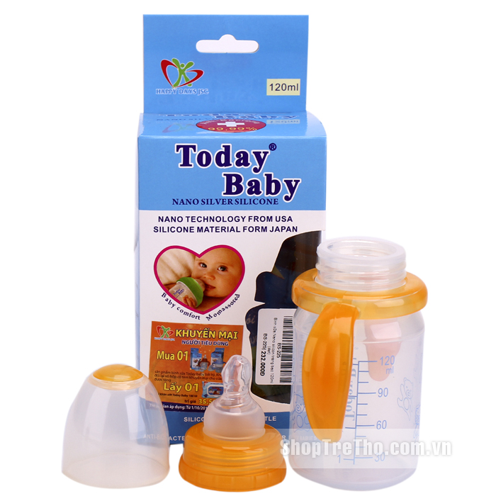 Bình sữa Today Baby cổ hẹp 120ml (dẹt)