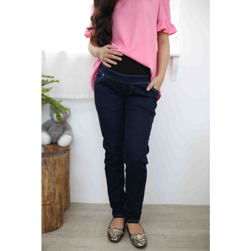 Quần bầu jean dài trơn xanh đen Emum