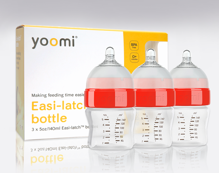 Bình sữa nhựa PP Yoomi 140ml (cổ đỏ, bộ 03)
