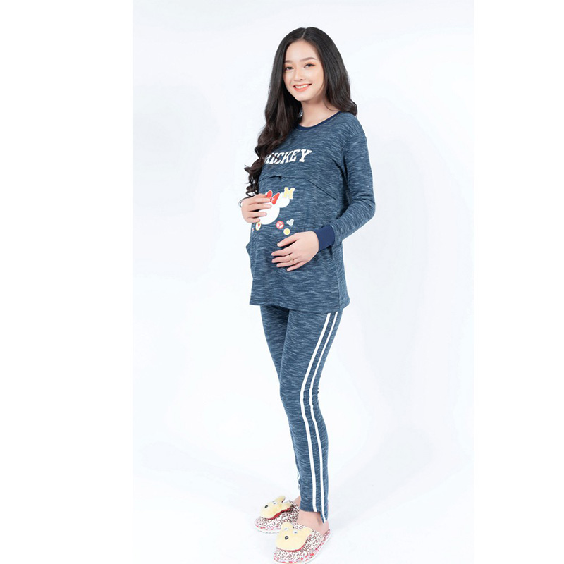 Bộ bầu cho bé ti in hình Mickey xanh Emum