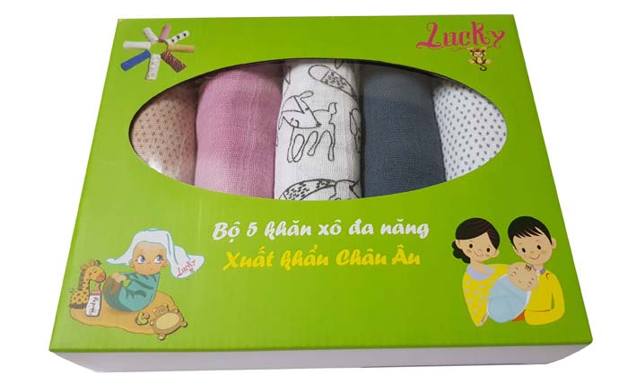 Set 5 khăn xô 2 lớp xuất khẩu Lucky (75*75cm) 