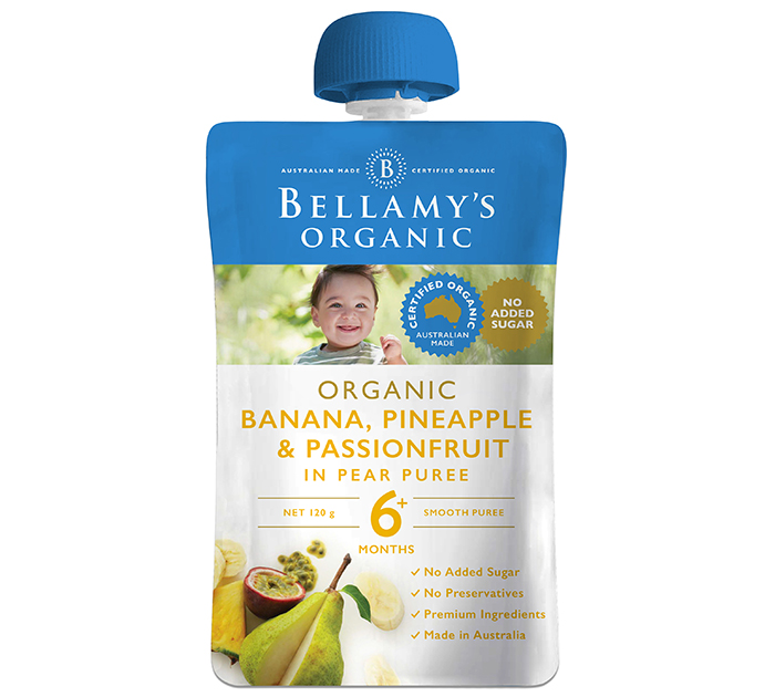 Hỗn hợp ăn dặm lê, chuối, dứa, chanh dây Bellamy's Organic (120g)