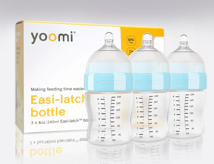 Bình sữa nhựa PP Yoomi 240ml (cổ xanh, bộ 03)