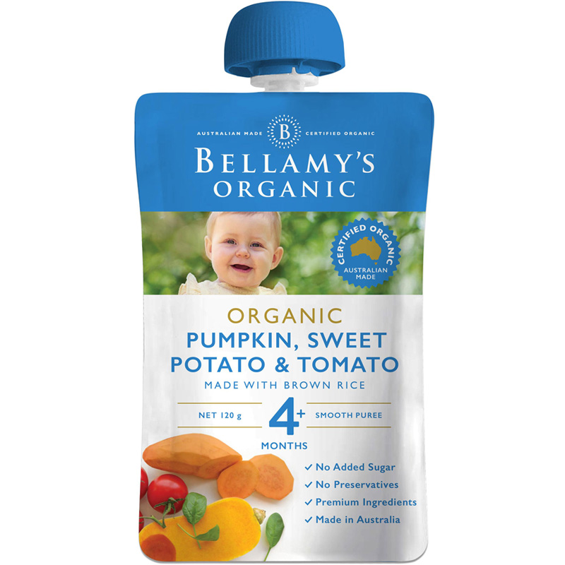 Hỗn hợp ăn dặm bí đỏ, khoai lang, cà chua Bellamy's Organic