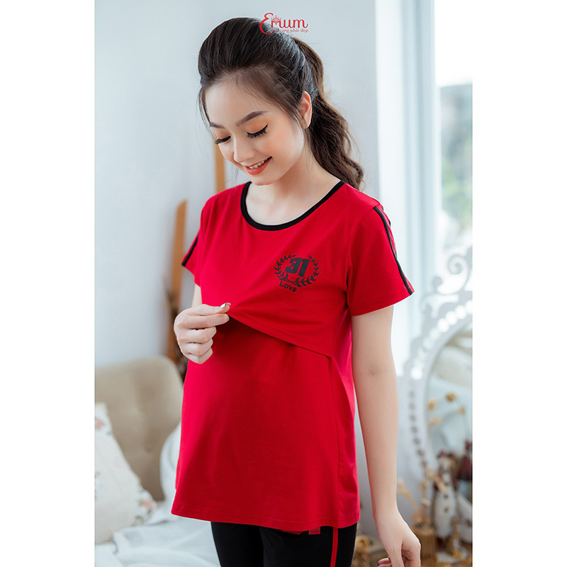 Bộ bầu mặc nhà sọc đỏ đô Emum