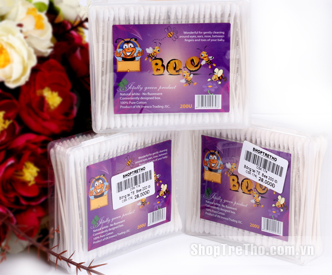 Bông tăm an toàn trẻ em Bee 200 lõi giấy