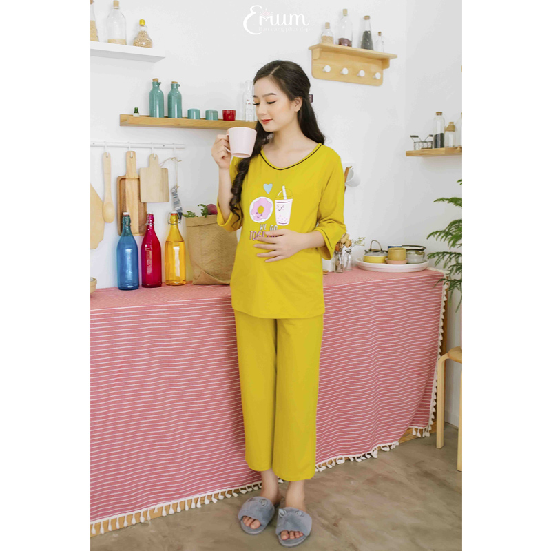 Bộ bầu cổ tim in ly vàng Emum