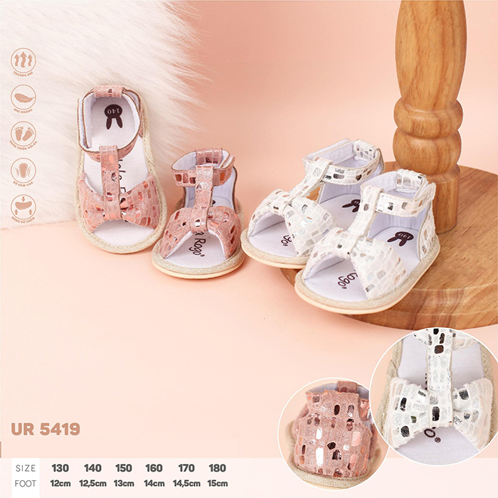 Sandal tập đi bé gái đế cao su non Uala UR5419