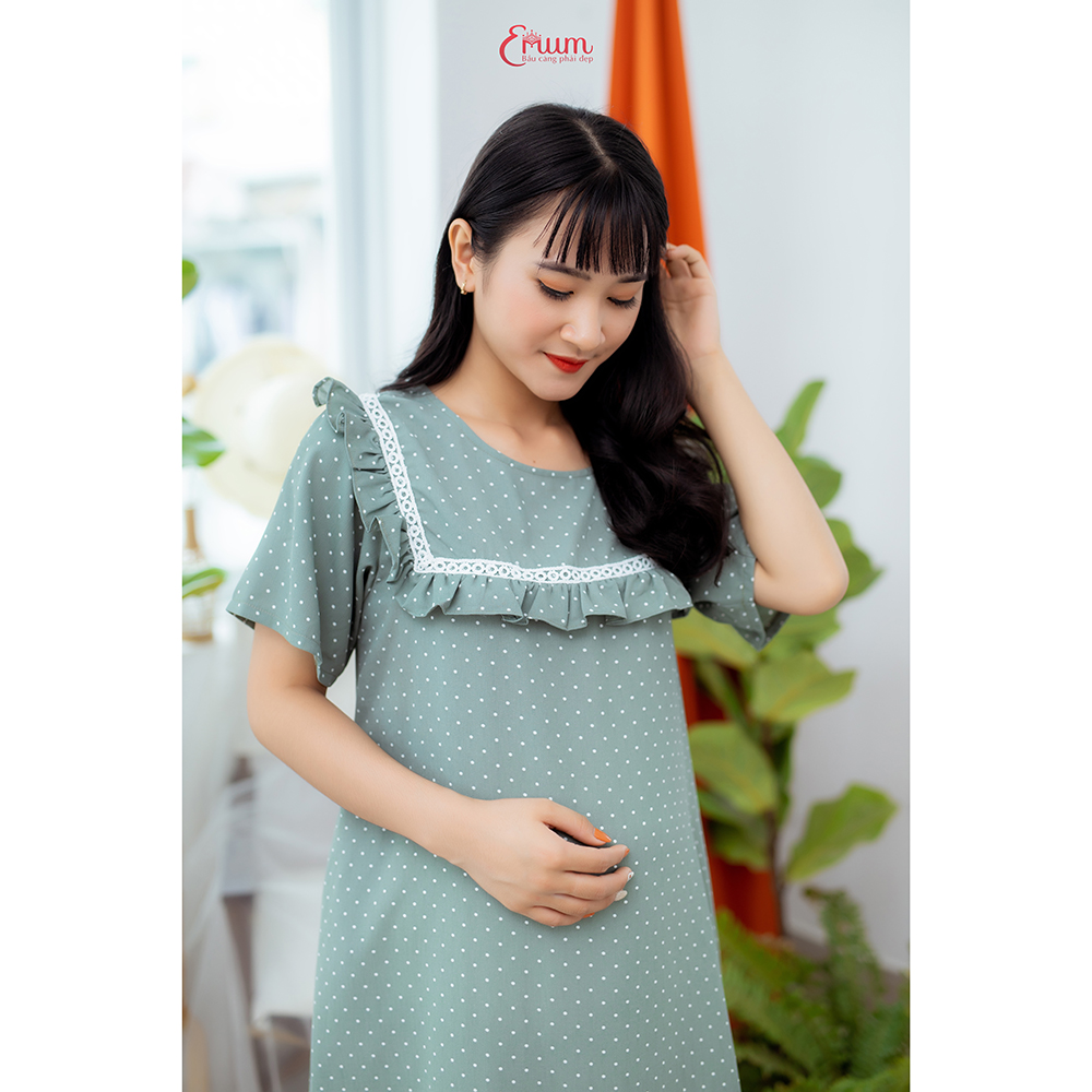 Đầm bầu cổ bèo xanh lá Emum