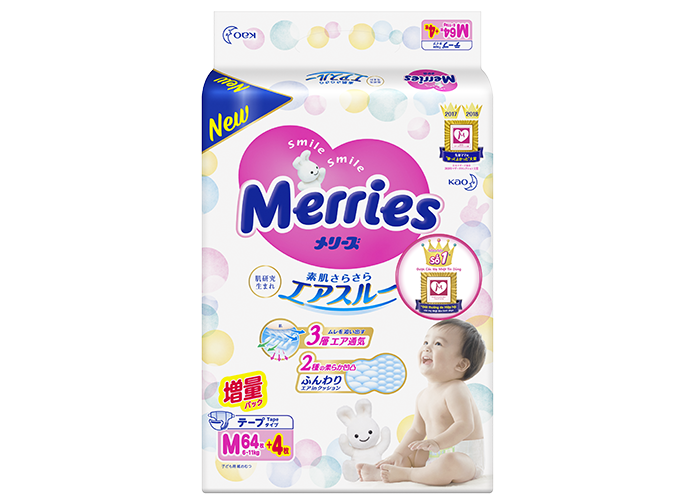 Tã - Bỉm dán Merries M64 + 4 miếng (6-11kg)