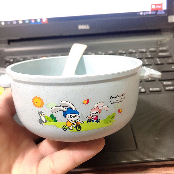 Bát ăn dặm lúa mạch kèm thìa có nắp (nhiều màu)