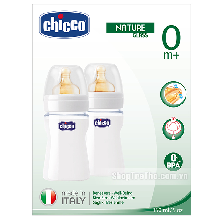 Bình sữa Chicco đôi 150ml thuỷ tinh 114362