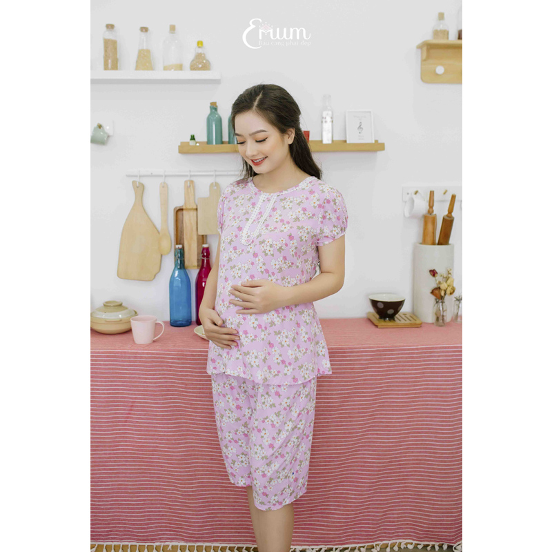 Bộ bầu lửng tole cổ tròn ren hồng Emum