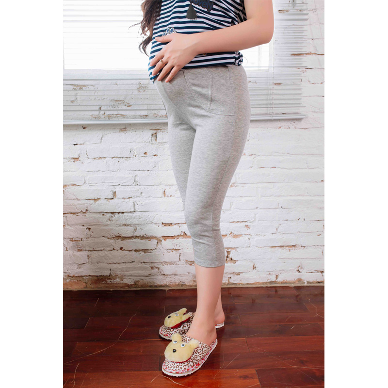 Quần bầu legging ngắn trơn xám lợt Emum