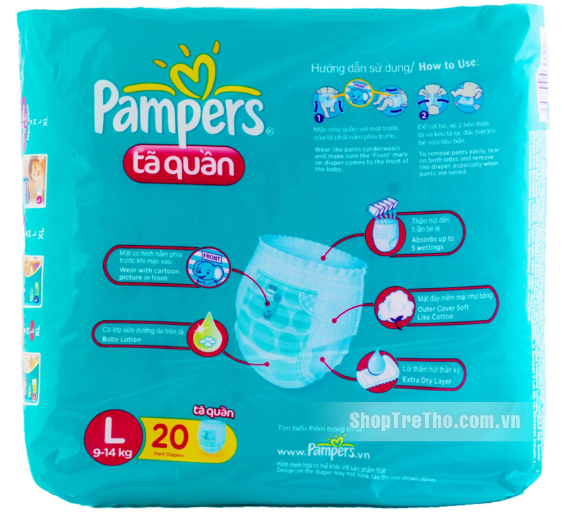 Bỉm quần Pampers L20 dành cho bé từ 9kg-14kg