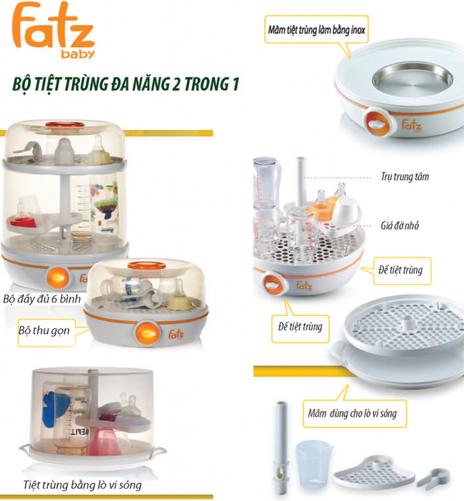 Máy tiệt trùng bình sữa Fatz bằng hơi nước đa năng FB4002