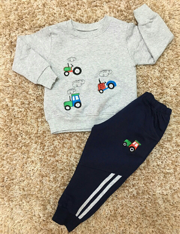bộ quần áo nỉ bé trai thêu hình ô tô (1-5T)