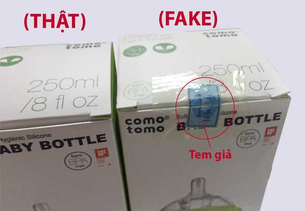 Bình sữa Comotomo 150ml với tem thật và tem giả