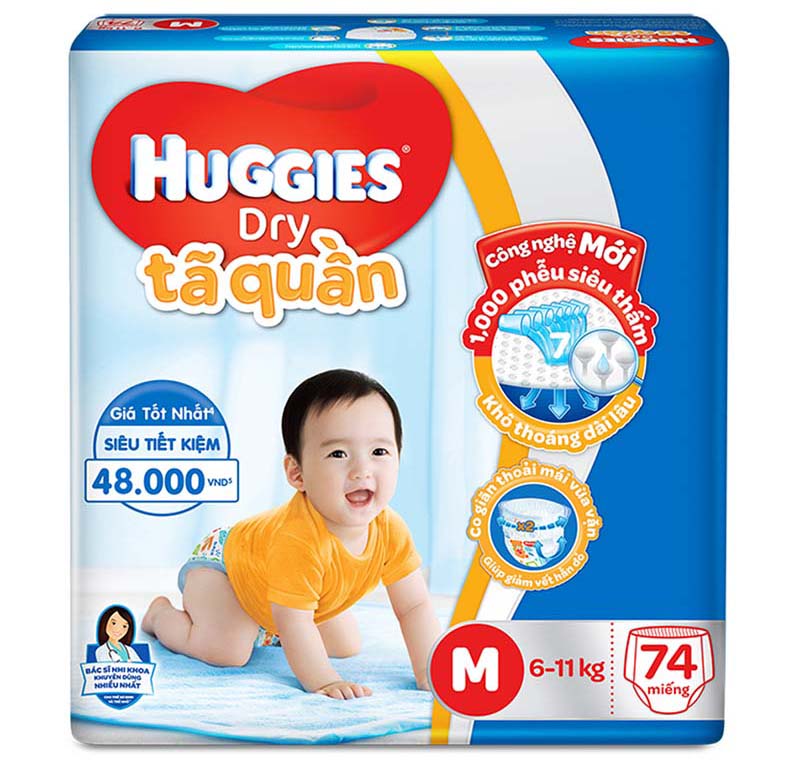 Tã - Bỉm quần Huggies Dry M74 (6-11kg)