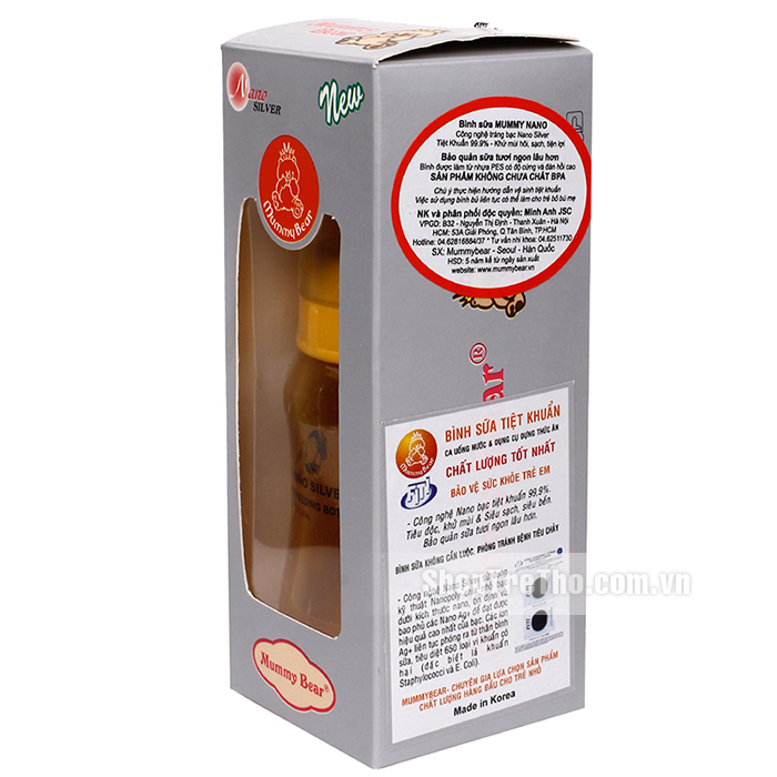 Bình sữa Mummy Bear Nano Silver 150ml (cổ hẹp)