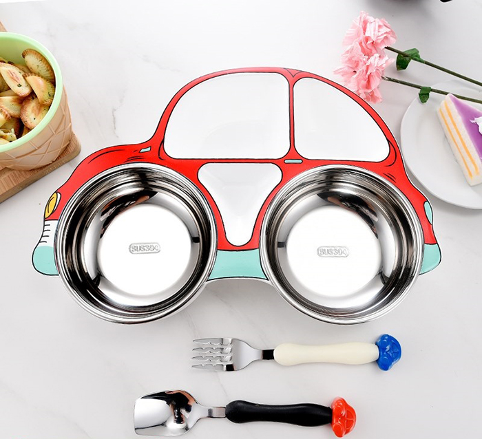 Set khay an 3 mon Inox hinh o to cho be Royalcare RC-2020