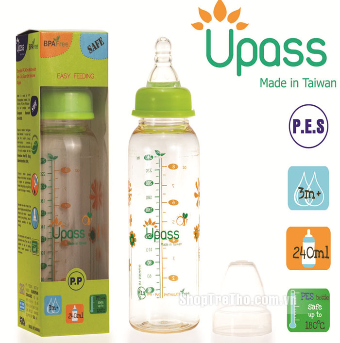 Bình sữa PES cổ thường UPASS 240ml (cổ xanh lá)