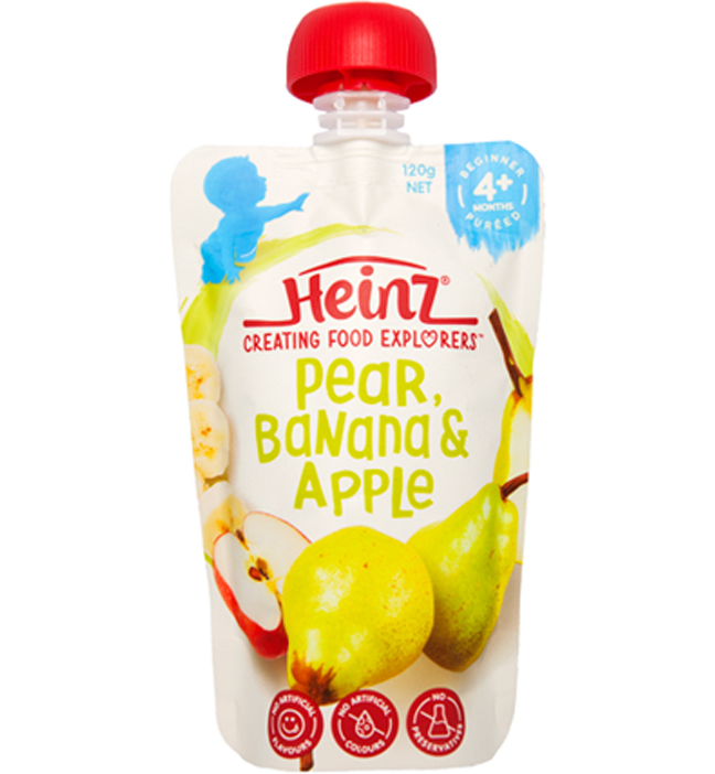 Thực phẩm dinh dưỡng vị lê, chuối và táo Heinz 120g (4M+)
