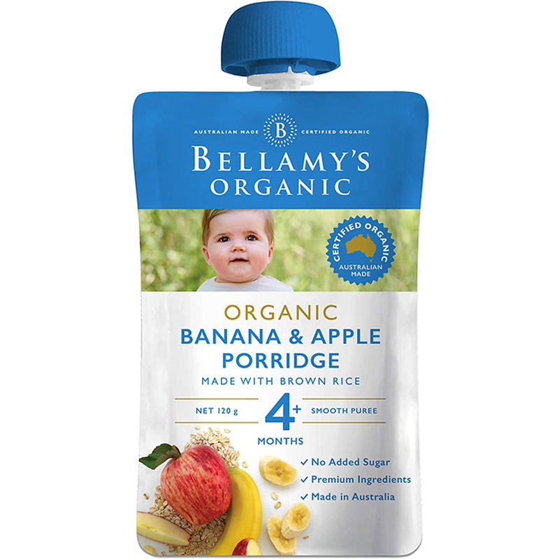 Hỗn hợp ăn dặm chuối, táo, yến mạch Bellamy's Organic