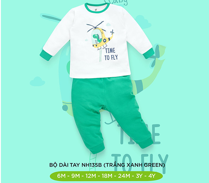 Bộ cài vai dài tay Lullaby NH135B (Trắng xanh Green)