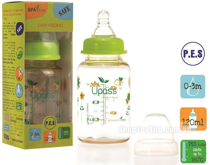 Bình sữa PES cổ thường UPASS 120ml (cổ xanh lá)