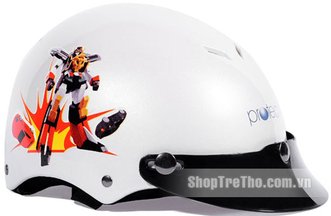 Mũ bảo hiểm Protec Kitty màu trắng in Robot size S