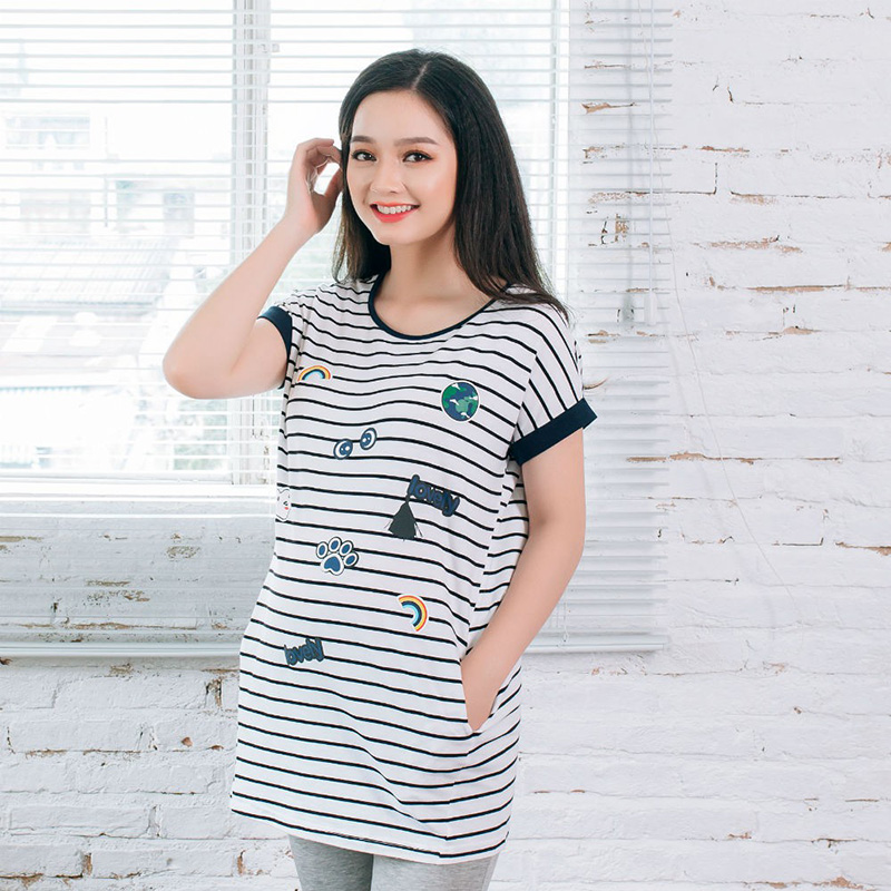 Áo bầu sọc đen in lụa tiết Emum