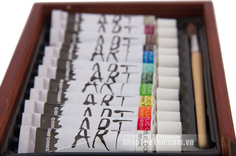 Hộp gỗ 12 tuýp màu vẽ Acrylic