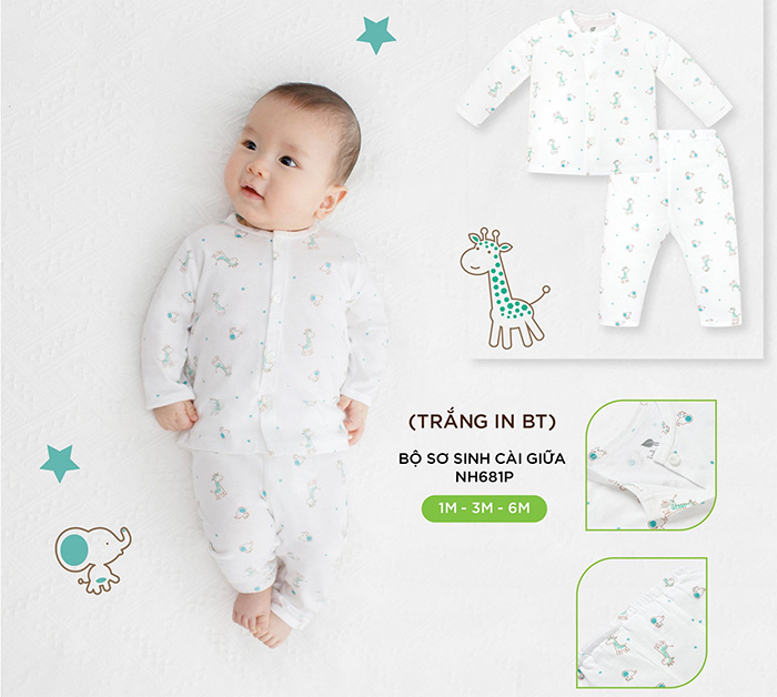 Bộ cài giữa dài tay Lullaby NH681P (trắng in BT)
