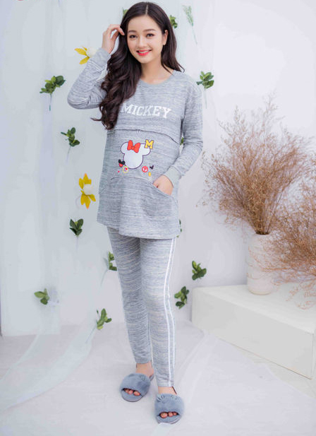 Bộ bầu cho bé bú in hình Mickey Emum (xám lợt)