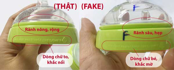 Phân biệt bình sữa Comotomo 150ml thật - giả dựa vào cổ bình