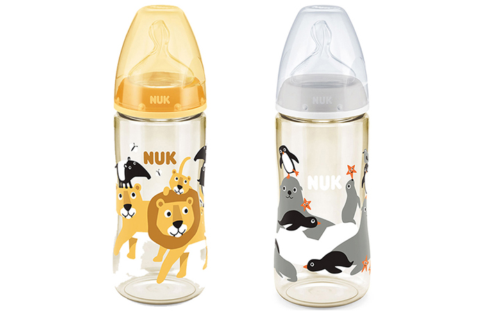 Binh sua nhua PPSU co rong Nuk Animals (300ml)