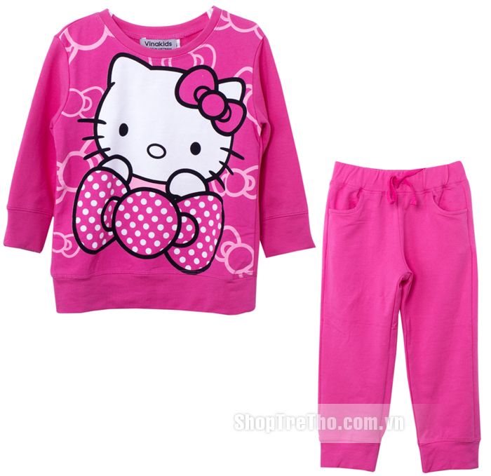 Bộ quần áo bé gái Vinakids (thun da cá, Kitty màu hồng)