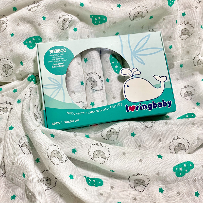 Khăn sữa sợi tre in hình LovingBaby 30x30 6pcs