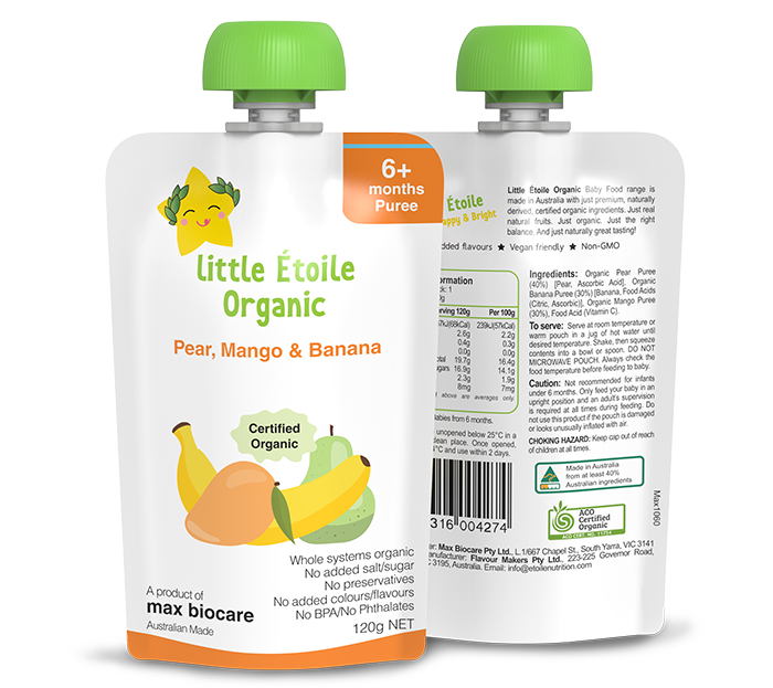 Thực phẩm dinh dưỡng hữu cơ Little Étoile Organic Pear, Mango & Banana
