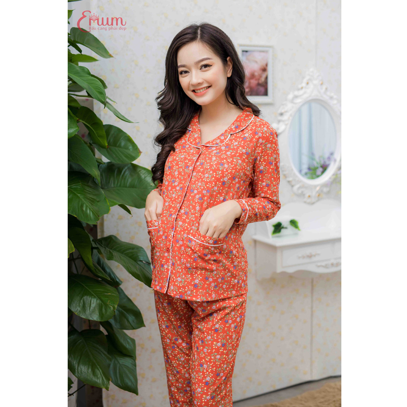 Bộ bầu pyjama tay dài đỏ Emum