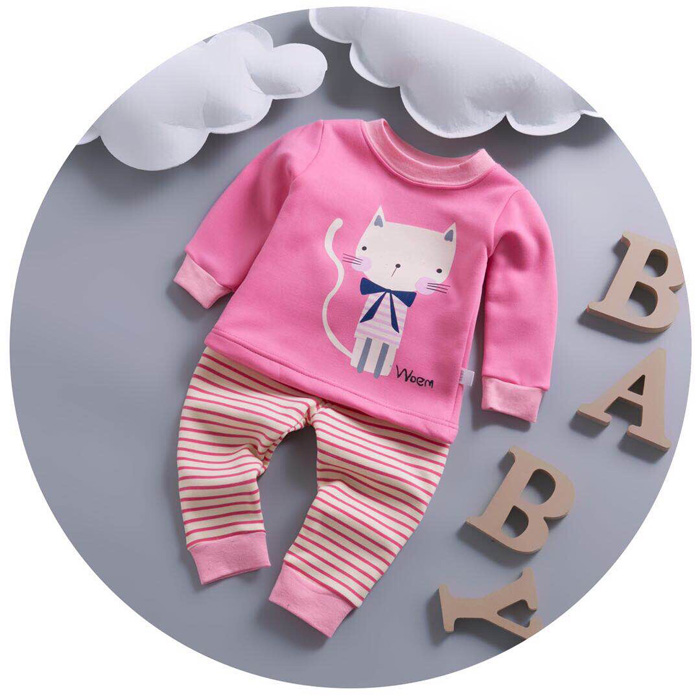 Bộ quần áo nỉ lót bông in hình bé gái (2-5T)