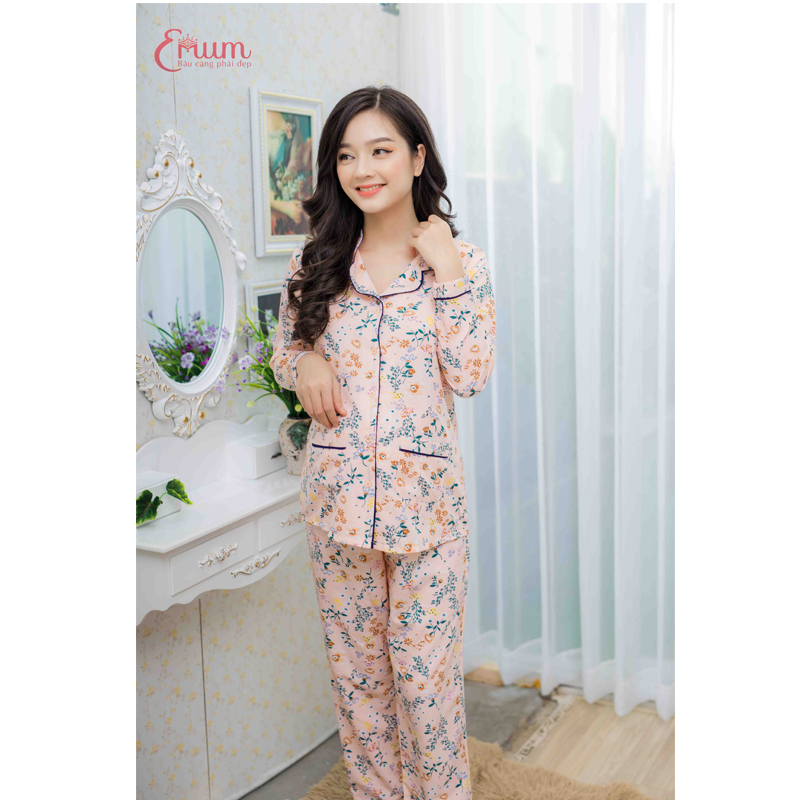 Bộ bầu pyjama tay dài màu da Emum