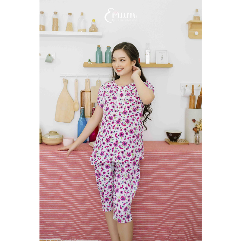 Bộ bầu lửng tole cổ tròn ren tím Emum