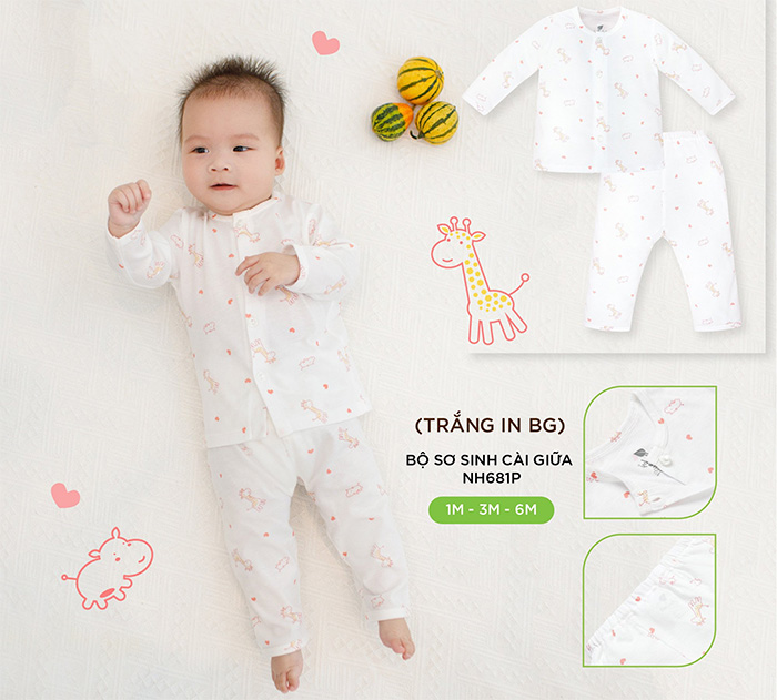 Bộ cài giữa dài tay Lullaby NH681P (trắng in BG)