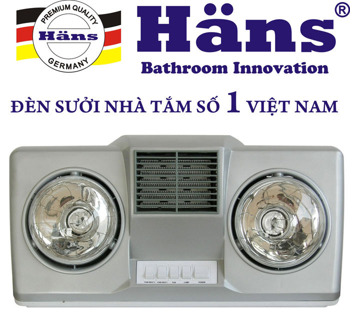 Đèn sưởi Hans 2 bóng thổi gió nóng H2B-HW