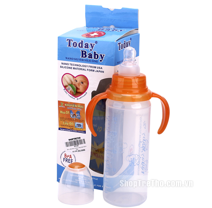 Bình sữa Today Baby silicone tráng bạc 240ml (dẹt)