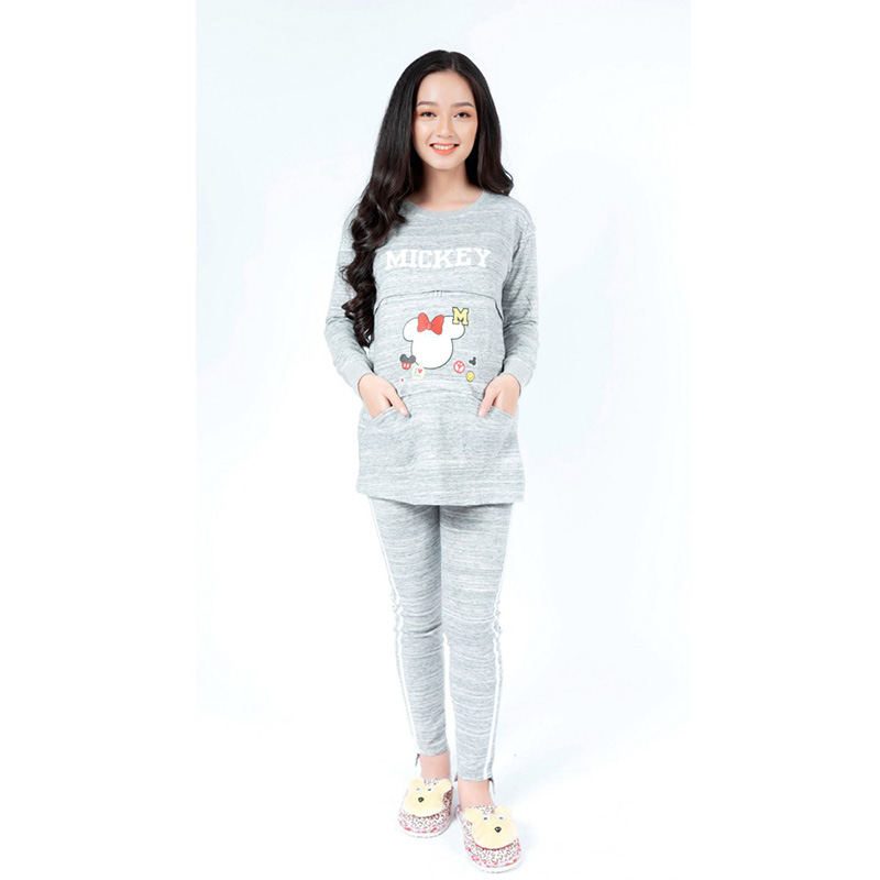 Bộ bầu cho bé ti in hình Mickey xám lợt Emum