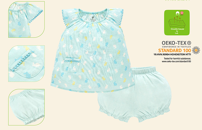 Bộ chun cổ bé gái Lullaby NHT09B (xanh in thỏ)