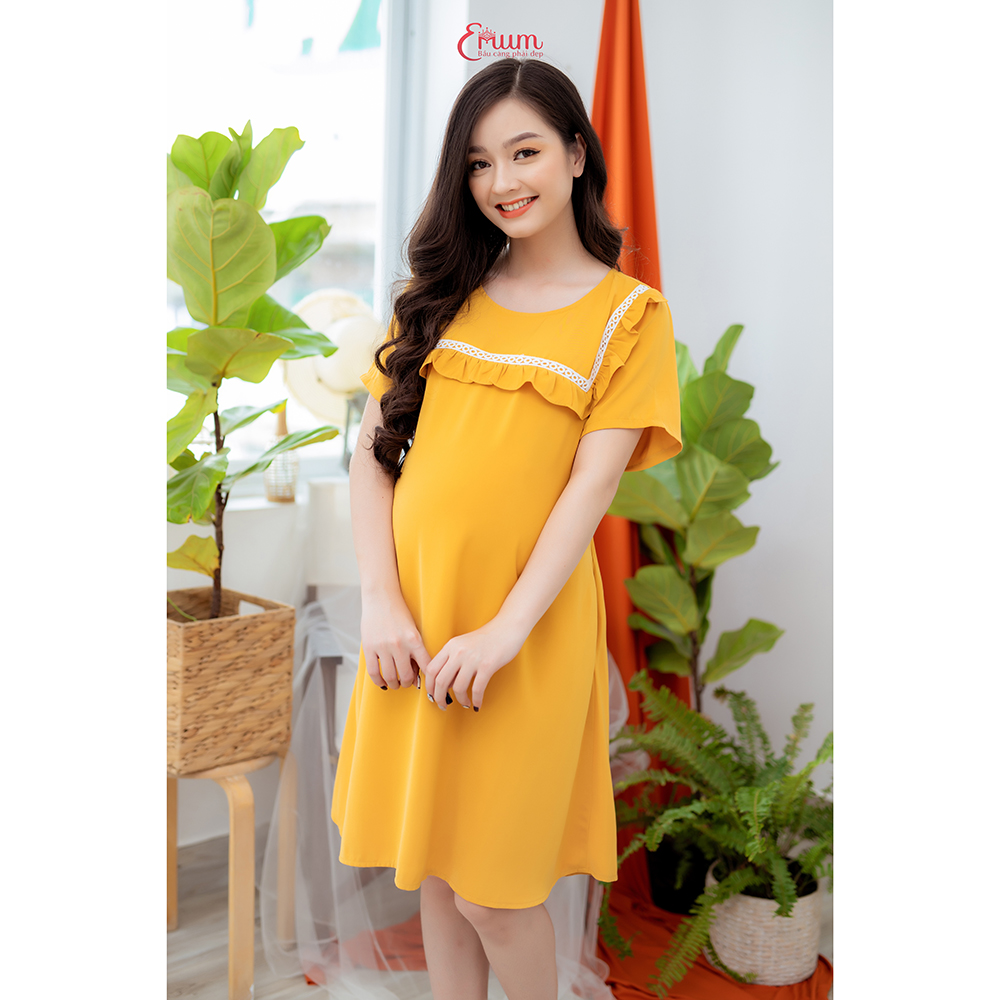 Đầm bầu cổ bèo vàng Emum